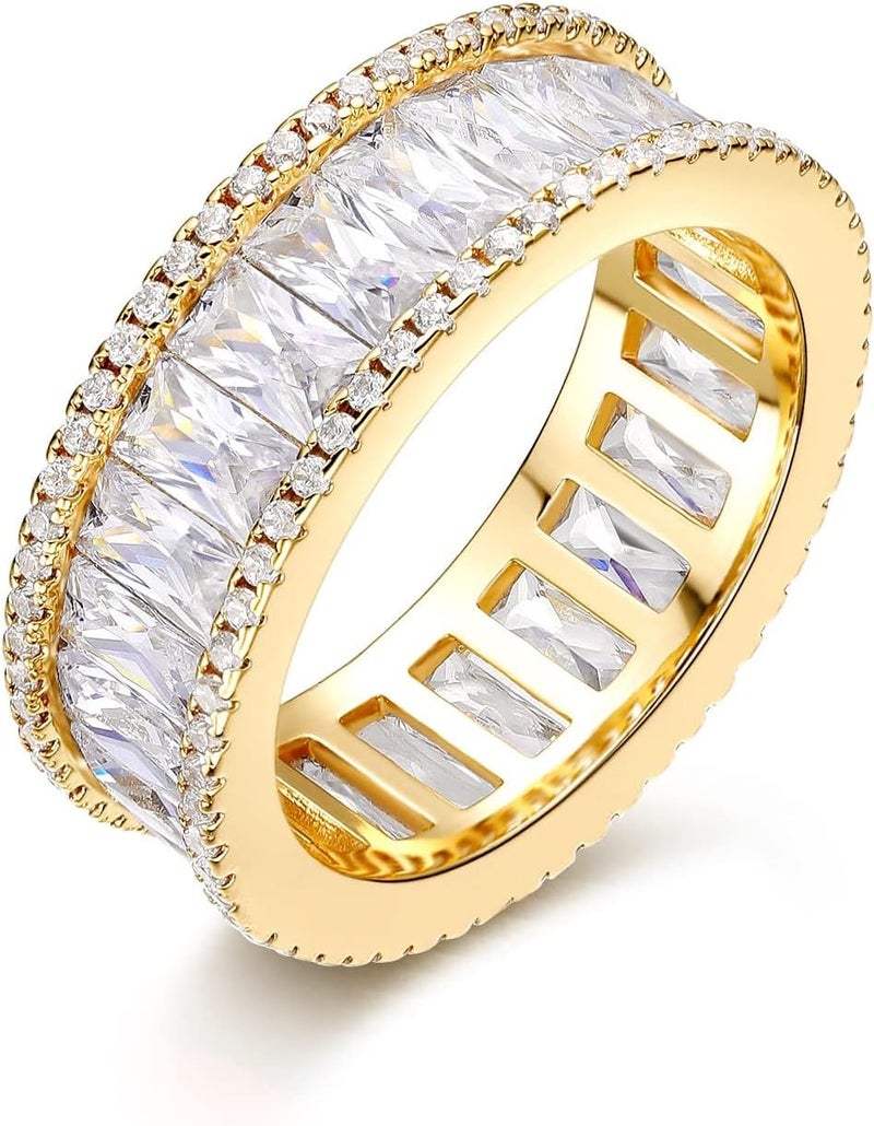 MDFUN 18K Gold Plated Eternity Rings for Women Cubic Zirconia Wedding Promise Engagement Band - Image 1